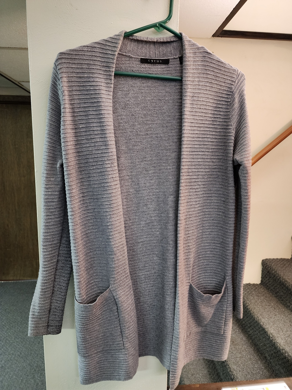 Cyrus Sz S Women's Open-Front Ribbed Cardigan Sweater - Gray